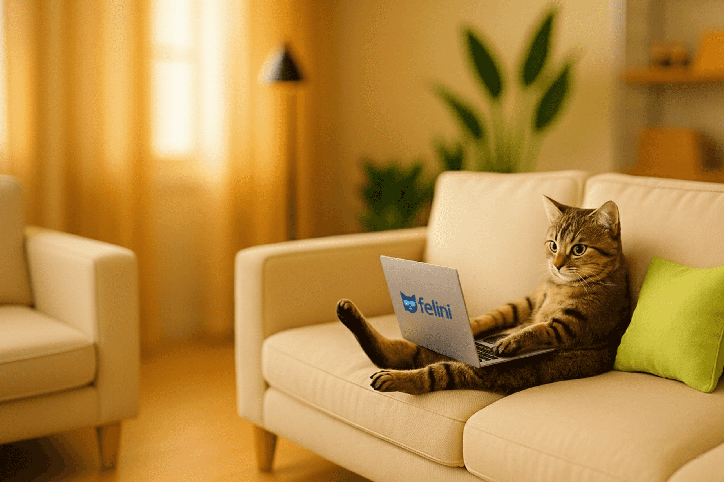 Hero background illustration of a cat using a laptop